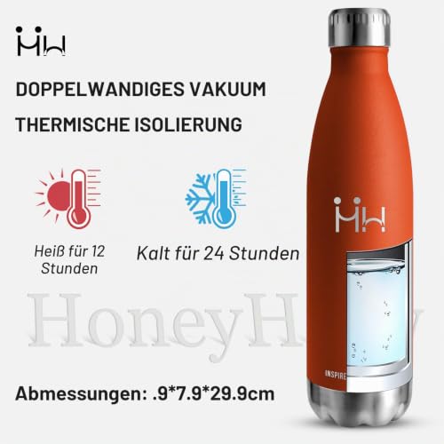 HoneyHolly Trinkflasche Edelstahl, Trinkflaschen Kinder, 500ML BPA-frei, Thermosflasche, Wasserflasche Doppelwandig… – Ansicht 2