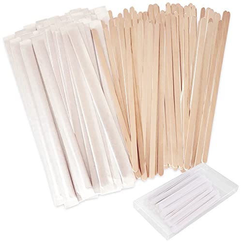 100 x 14cm Disposable Wooden Coffee Stirrers, Eco Friendly Biodegradable Birchwood Coffee Stirrers Sticks for Coffee, Tea, Milk, Juice, DIY Crafts