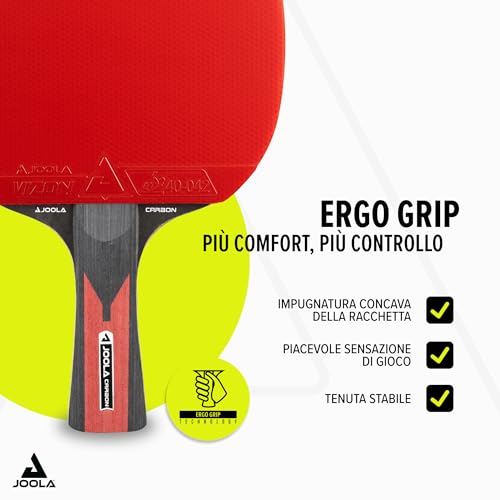 Joola Set Da Tennis Da Tavolo Duo Carbon 2 Racchette Da Ping Pong + 3 Palline + 1 Borsa Portatile Rosso/Nero, 6 Pz - 5
