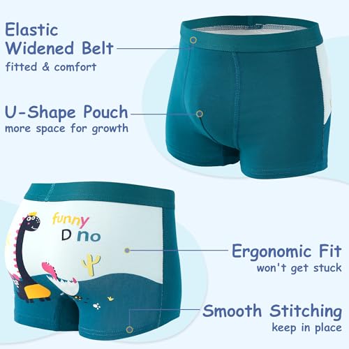 HYCLES Boys Cotton Boxer Briefs Cartoon Dinosaur Spaceman Duck Toddler Kids Underwear 4 Pack, 2-12 Years3