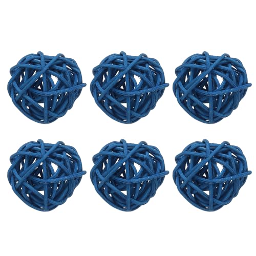 sourcing map Lot de 6 boules en rotin de 3,1 cm - Boules décoratives pour vase - Pour fête de mariage, centre de table, bols, décoration d'intérieur, bleu