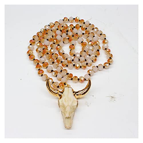 Moda Larga Piedra Beads Necklace 3 Color Bull Head Colgante Colgante for Mujeres Étnico Collar Joyería Collares (Metal Color : 2) Cover