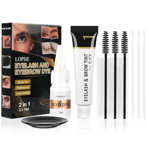LOPHE Brow & Lash Dye Kit - Black Eyebrow & Eyelash Tint Formula with Fibres for Full Brows & Volume Lashes