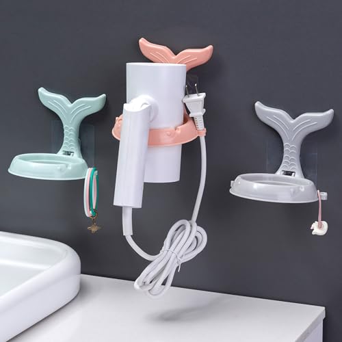 Suporte universal para secador de cabelo, 2 peças, cinza e branco, suporte de parede para secador de