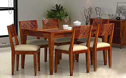 Image of Solid sheesham Wood 6 Seater Dining Table Sets || Wooden Dining Table with Chairs and Bench|| Dining Table Set for Home Living Room Furniture (CNC, 6 Seater)