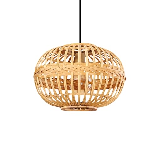 Adjustable Modern Japandi Pendant Light - Handwoven Bamboo Orb Lamp