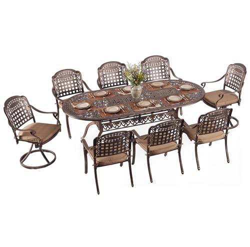 Redlife 9-Piece Cast Aluminum Outdoor Dining Set, 86" Oval Patio Table