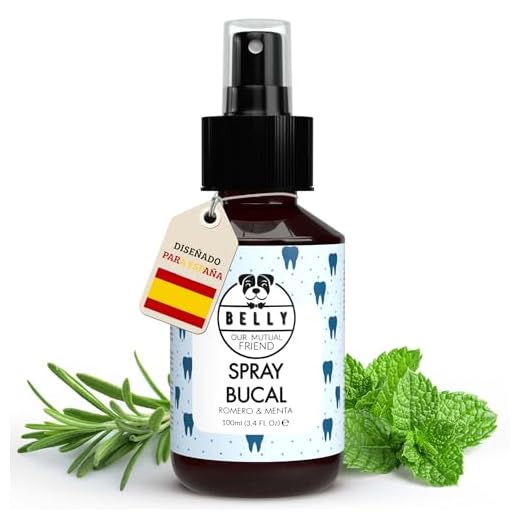 Belly Spray Dental Perros con Aceite de Menta y Romero - Enjuague Bucal Perros para Mal Aliento de Perros - Eficaz Spray Anti Sarro Perros - Práctica Alternativa a Pasta de Dientes para Perros, 100ml