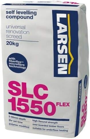 Nassboards - Larsen Fibre Reinforced Leveller 20kg Flexible 3-50mm Depth - Fast-Drying, Professional Grade Self-Levelling Compound - Cement-Based Reinforced Leveller