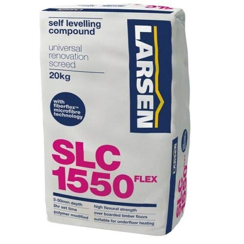 Larsen Fibre Reinforced Leveller 20kg Flexible 3-50mm Depth - Fast-Drying, Professional Grade Self-Levelling Compound - Cement-Based Reinforced Leveller
