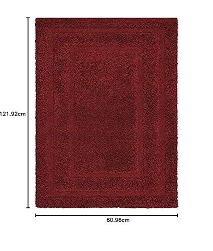 Image of (Pack of 2 Rectangular Box Shaggy Carpet for Living Room, Bedroom, High Low Design Finish Microfiber 1.8 Inch Pile High, 2x4 Feet Runner Maroon|Maroon Color