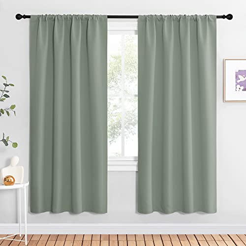 NICETOWN Window Curtains Blackout Drapes - Thermal Insulated Solid Rod Pocket Blackout Curtains/Draperies for Living Room (Greyish Green, One Pair, 42 by 72-Inch) Greyish Green 42"W x 72"L (