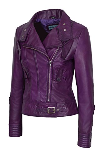 Supermodel Ladies Purple Green Rock Biker Style Designer Real Nappa Leather Jacket2