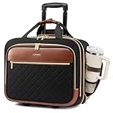 LOVEVOOK Rolling Laptop Bag Women, 17.3 Inch Laptop Briefcase with Wheels, Soft Sided Underseat Carry On Luggage Personal Item Suitcase for Work Travel Business, Black Brown