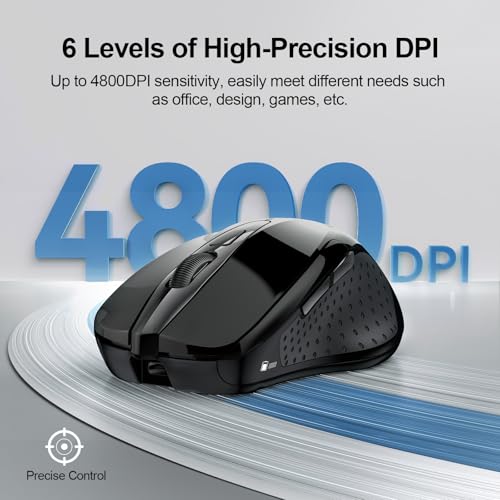 Image of TECKNET Wireless Mouse (BT5.0 /3.0 & 2.4G) Rechargeable 4800 DPI Silent USB A & Bluetooth Mouse 6 Buttons, Wide Compatibility - Black