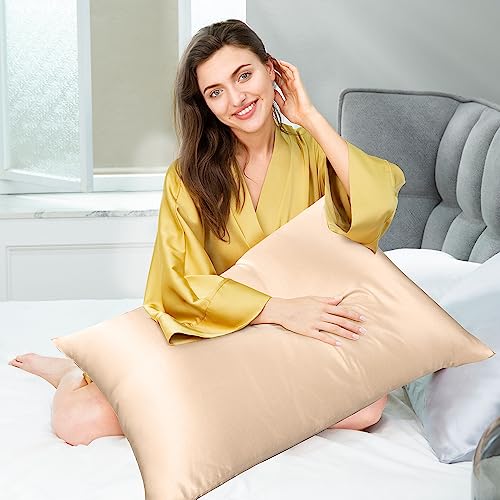 100% Mulberry Silk Pillowcase for Hair and Skin, 25Momme Soft&Smooth, Both Sides Premium Grade 6A Silk Pillow Cover for Women Mom Men (Champagne | 25mm, King 20\'\'×36\'\')