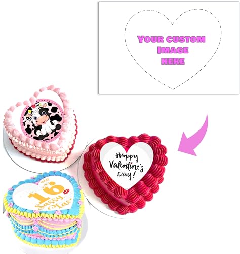 Hearted Shaped Custom Cake Image Personalized Make your Own Cake Toppers, Different sizes option, Birthday Cake Topper, Bento cake image, and any dessert and treats. Non PRECUT
