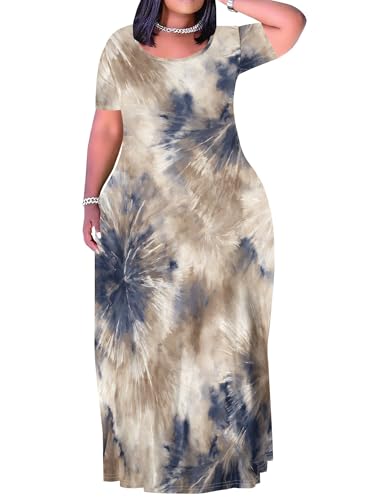 Image of SUZONANA Plus Size Dresses for Women Summer Casual Maxi Dress Short Sleeve Loose Vacation Dress