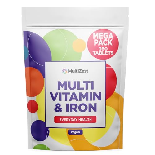 Multivitamin and Iron Tablets 360 Pouch | Vegan Supplement for Man and Woman | Made in th UK | MultiZest