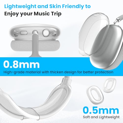 Image of ZORBES Silicone Case Cover for AirPods Max Headphones, Soft Clear TPU Anti-Scratch Ear Pad /Ear Cups /Headband Cover for AirPods Max, Sweat-Proof Transparent Protector Accessories, Transparent White