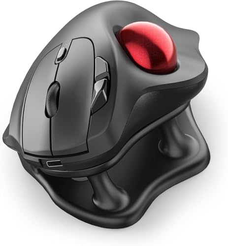 Nulea トラックボールマウス ワイヤレス チルトスタンド付き Bluetooth 2.4G USB 3台同時接続 充電式 4段階DPI 人間工学 親指操作 右利き 6ボタン 進む 戻るボタン搭載 PC ノート Windows Mac iPad対応 M501 赤