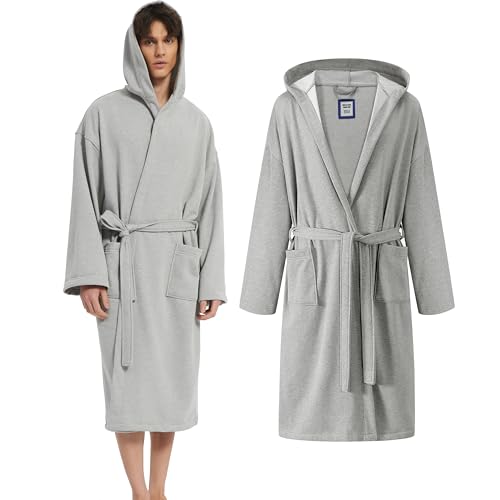 Hooded Sweatshirt Robe, Mens Hoodie Robe, Long Bathrobe with Hood and Pockets