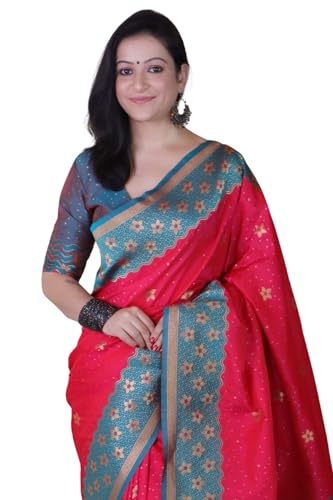 Image of SGF11 Women's Kanjivaram Pure Handloom Soft Silk Saree With Blouse Piece
