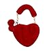 Women Girls Faux Fur Heart Shaped Handbag Plush Shoulder Bag Clutch Purse with Metal Chain Strap