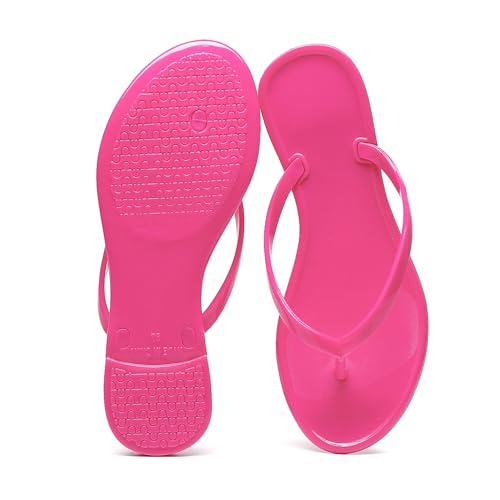 Image of Womens Flip Flops Thong Sandals Jelly Shoes Flat for Ladies Slides Black Slippers Size 9 Slip On Summer Beach Dressy