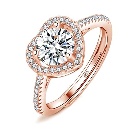 Josfeva Silver Rings for Women Girls, 925 Sterling Silver Adjustable Diamond Ring, Bride Wedding Engagement Ring for Love Promise, Romantic Anniversary Heart Rose Gold Rings for Couples Gifts Cover