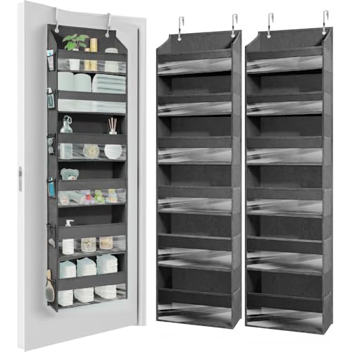 HOMELUX THEORY UPGRADED Over The Door Organizer Hanging - 100D EXTRA THICK & 50lbs HUGE CAPACITY 6 Large Front & 12 Side Pockets, Over The Door Shoe Organizer, Hanging Closet Organizer (DarkGray, 2pc)