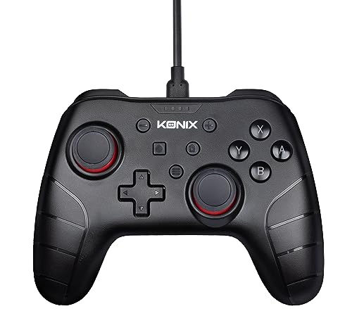 Konix Mythics Mando con cable para Nintendo Switch, Switch 2 y PC - Función de vibración - Cable de 3 m - Negro