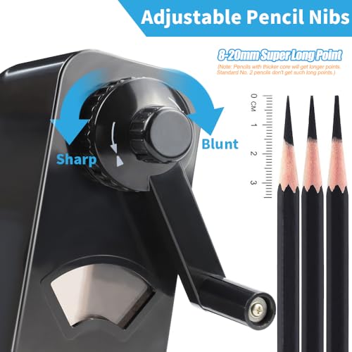 AFMAT Art Pencil Sharpener, Long Point Pencil Sharpener for Artists, Sketching Drawing Manual Pencil Sharpener for 6-8.2mm, Charcoal/Graphite/Prismacolor Colored Pencils w/Sandpaper, Black