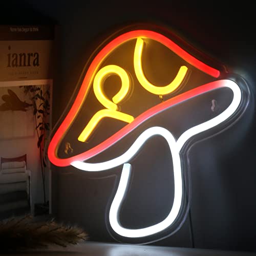 Image of LED Neon Mushroom Cute Neon Sign, USB Powered Neon Signs Night Light, 3D Wall Art & Game room Bedroom Living Room party Decor lamp for Children Kids Girls Boys