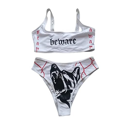 Wociccou Women Goth Bikini Set Y2K Cute Bandeau Wrap Thong Bikini Set High Waisted Gothic Swimsuit Ghost Skull Swimwear Bathing Suits, White