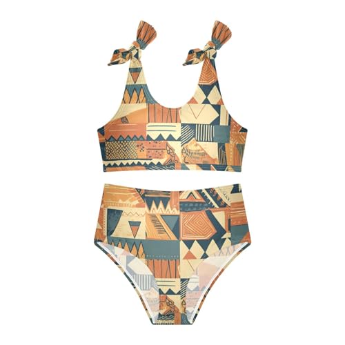 KLL Colored African Patchwork Motifs Girl 2 Piece Bikini Sets Scoop Neck Beach Bathing Suit Bathing Suit3