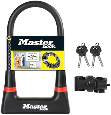 Master Lock Candado Bicicleta U, Llave, Soporte de Transporte, Antirrobo Certificado, 8279EURDPRO
