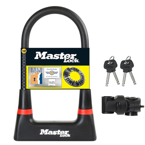 Master Lock Antivol Vélo U [A Clé] [Support de Vélo Universel] [Antivol Certifié] 8279EURDPRO - Idéal pour les Vélos, Vélos Electriques, VTT et autres L Noir