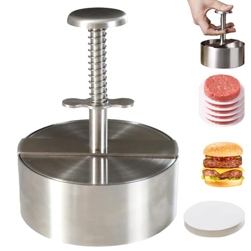 Burger Press, Hamburger Patty Press, With 100 Free Patty Papers, Food Grade 304 Stainless Steelburger Patty Maker, Patty Making Mold For Meat, Vegetables, Beef, BBQ Barbecue Homemade Hamburger