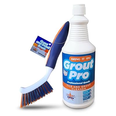 Bring It On Grout Cleaner Pro with Grout Cleaning Brush – 32Fl Oz Grout Cleaner for Shower Tile Includes 8-inch Heavy-Duty Grout and Tile Cleaner Brush – Effectively Removes Mineral Deposits