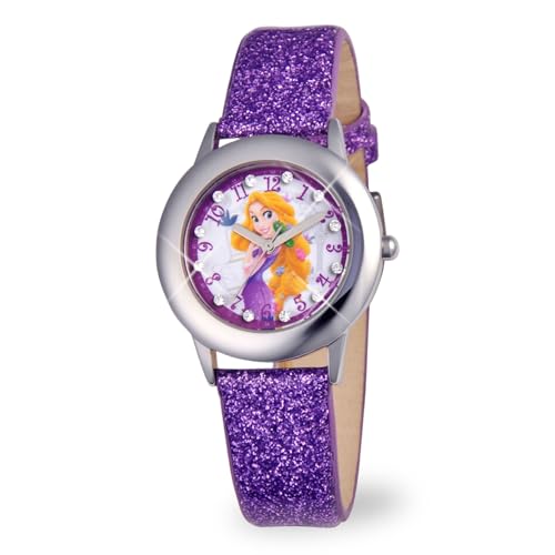 Disney Kids' W000409 Tween Rapunzel Stainless Steel and Purple Glitter Strap Watch