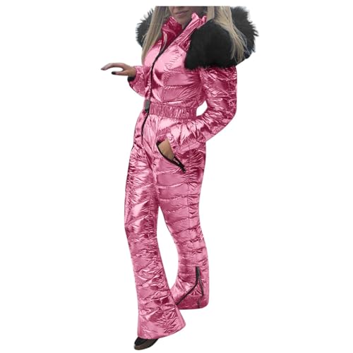 Ropa de esquí térmica para mujer, traje de esquí con cremallera, impermeable, ligero, grueso, cómodo, con capucha, a la moda, brillante, color sólido, para otoño/invierno, rosso, S