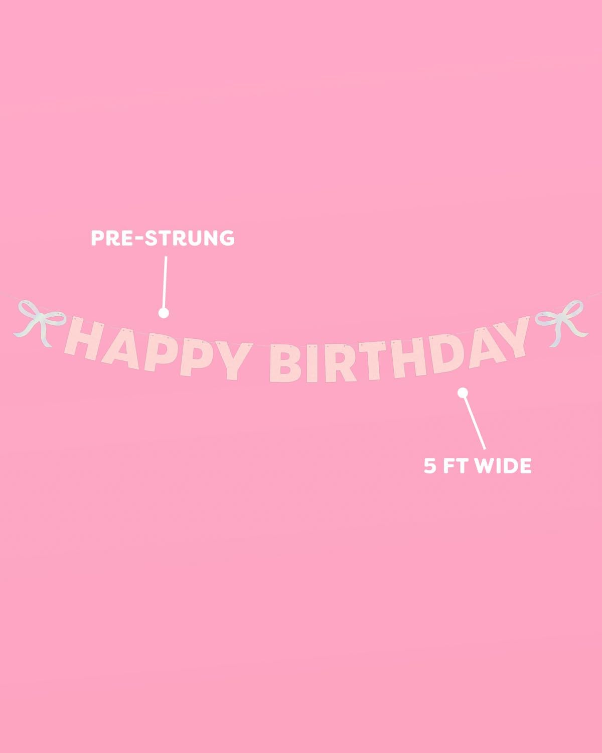 xo, Fetti Happy Birthday Banner, Foil + Pink Glitter | Princess Party Decorations, Bow Garland, 21st Decor, Coquette Graduation, Girls Bday Sign