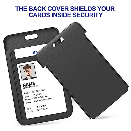 JINEASY ID 2 Pack Hard Plastic ID Badge Holder Vertical Card Holder for Work Key Cards, Heavy Duty, Black - Image 5