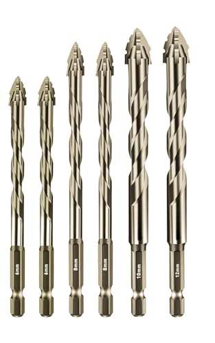 6-Piece 4-Flute Serrated Eccentric Drill Bit Set Carbide Hex Shank