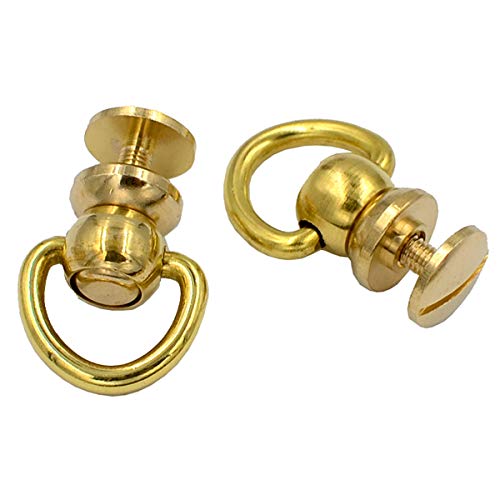 DGOL 10 sets Brass Nail Rivet Chicago Stud Screw 360 Degree Rotate Ball Post Head Buttons with D Ring
