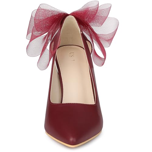 Allegra K Allegra K Women's Mesh Bow Pointed Toe Stiletto Heels Burgundy Pumps 8.5 M US