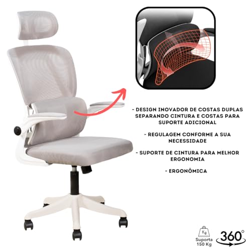 Cadeira De Escritório Ergonômica Giratória com Apoio de Braços 150kg 3D Plus (Branca)