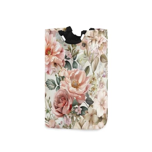 Jihqo Laundry Hamper Basket Watercolor Floral Pattern Collapsible Nursery Storage Bin Waterproof Clothing Baskets for Home Bedroom Bathroom Washing Room