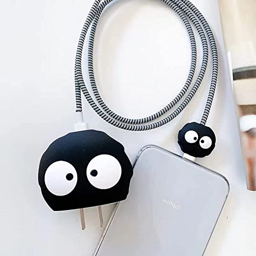 Image of Meyaar Silicone Protective Case for Apple 20W & 18W iPhone USB-C Power Adapter Charger and for USB Lightning Cable, 3D Cartoon Case for iPhone Charger 18W /20W Only (Funny Bhoot (Black))